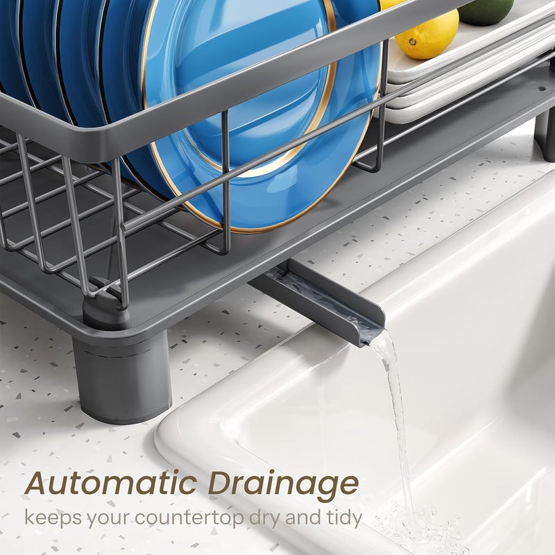 SNTD Dish Drying Rack - Small Dish Rack for Kitchen Counter, Stainless Steel Dish Drainer with Utensil Holder and Drainboard, 11" W x 15" L (Grey) - Image 4